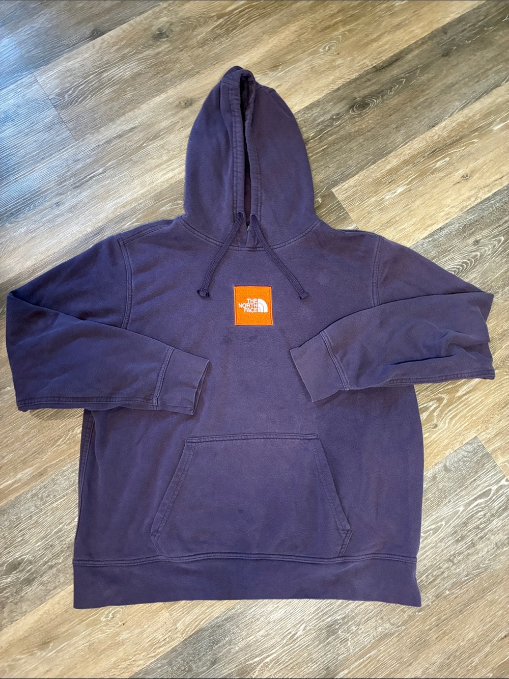 The North Face Men's Purple Crewneck Hoodie with Orange Logo Patch